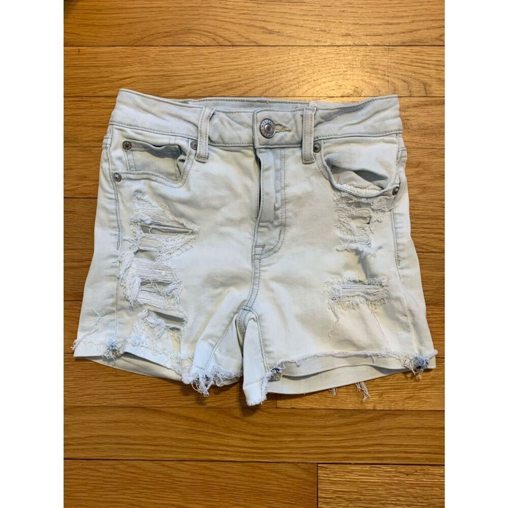 American Eagle Size 0 Outfitters Light Blue Distressed Denim Cutoff Shorts